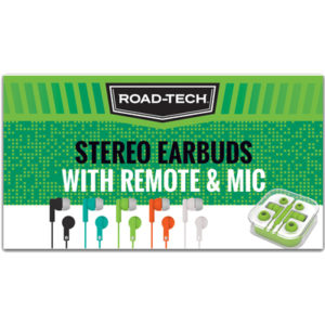 Road-Tech Tray Pack Stereo Earbud with Mic in Clear Case